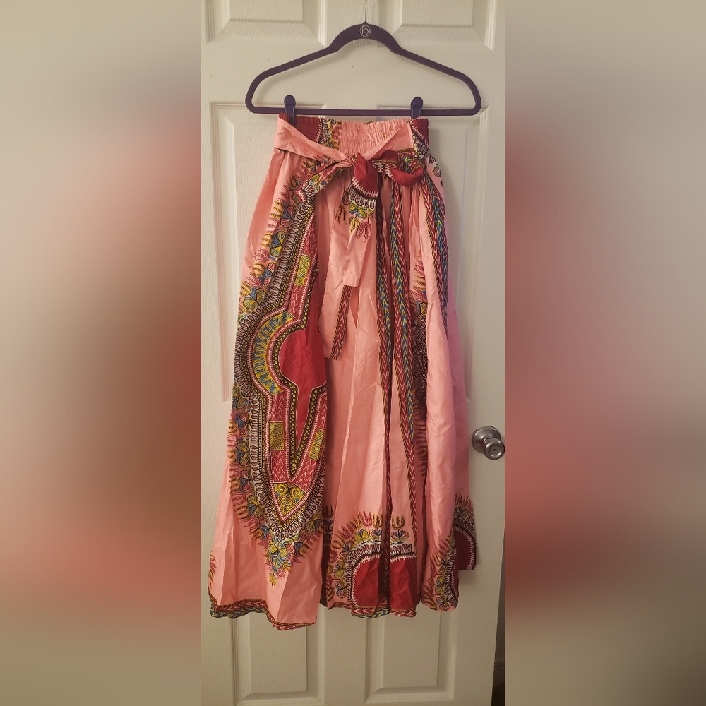 Pink African print ankle length skirt